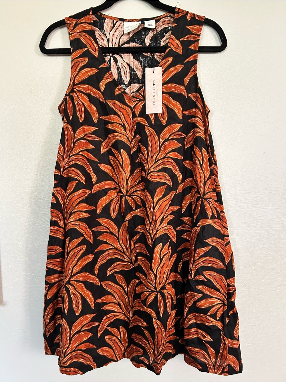 Rachel Zoe 100% Linen shift dress xs brown and black print
